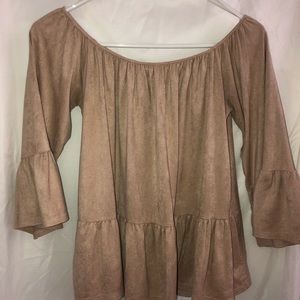 OFF THE SHOULDER TAN VELVET